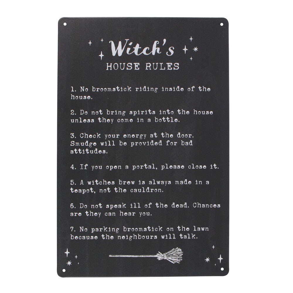 Tekstbord 'Witch' house rules'